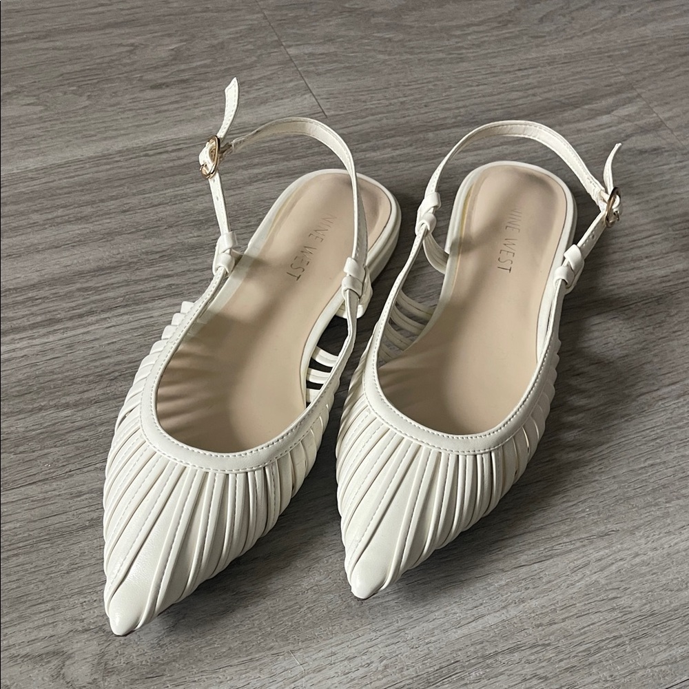 Nine West Densi White Pleated Slingback Flats